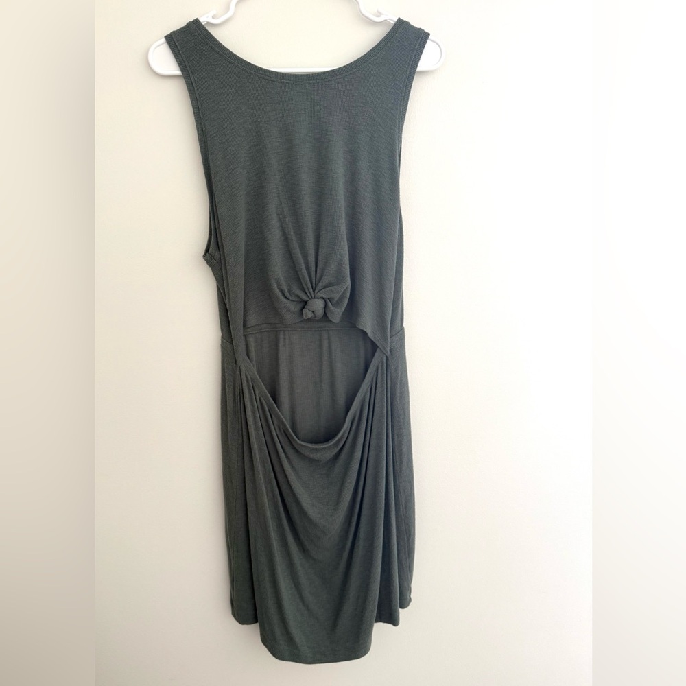 Aerie Olive Green Front Knot Ribbed Dress